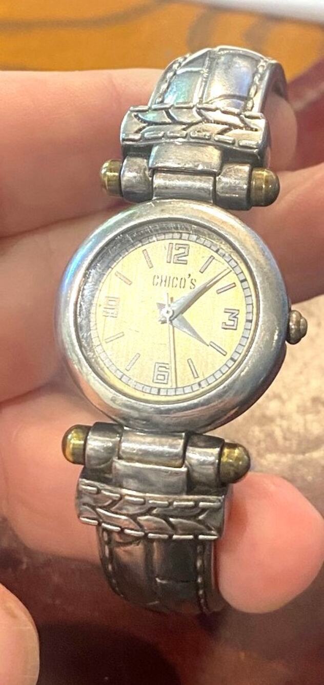 Women's 27mm Silver Tone Chico's Watch, Hinged Bangle Bracelet Style, CH221